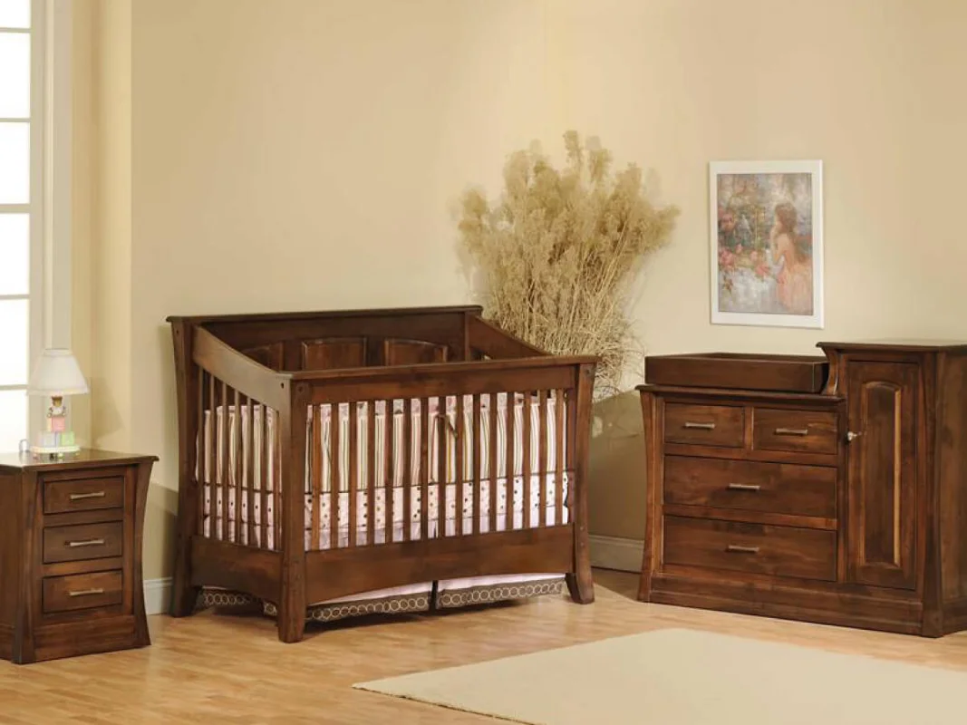 Rosewood Panel Crib Nursery Collection in Brown Maple and Devonshire stain