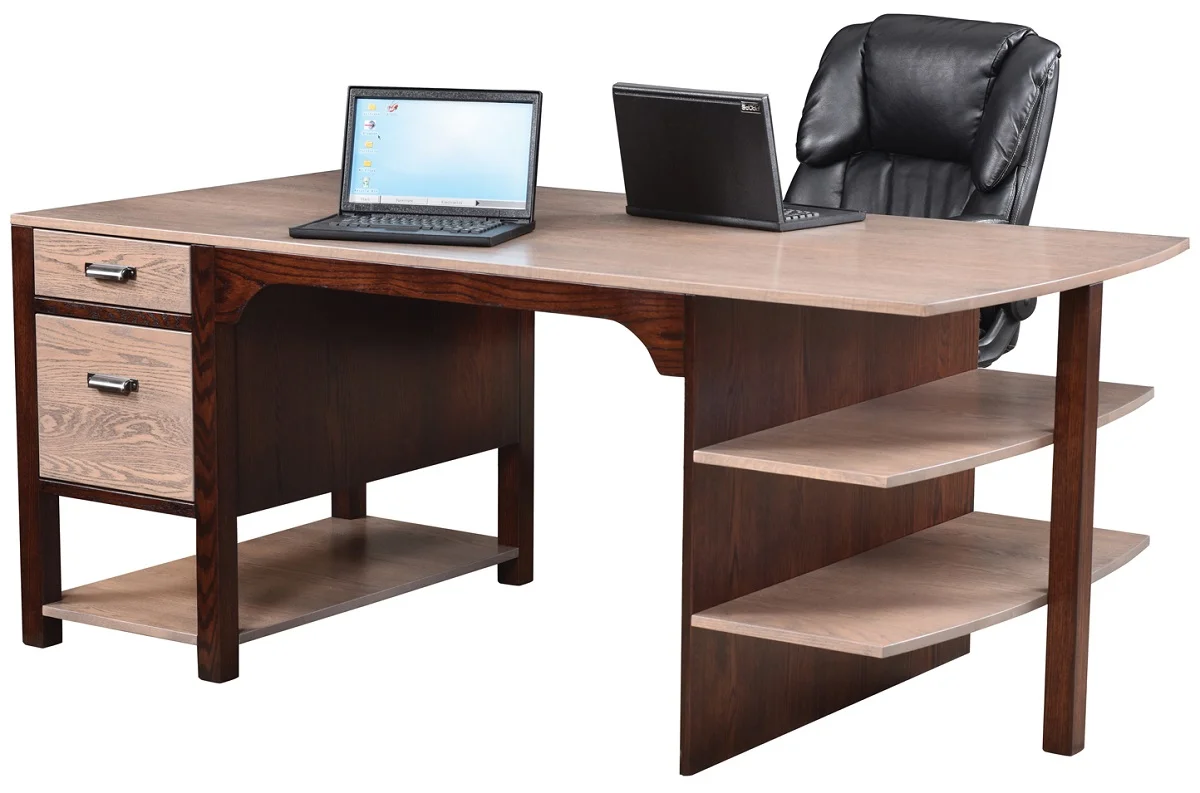 Adair Asymmetrical Office Desk: Two-Tone Wood
