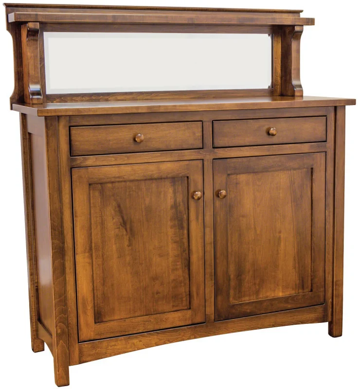 Brown Maple Buffet with Mirror Plat Rack
