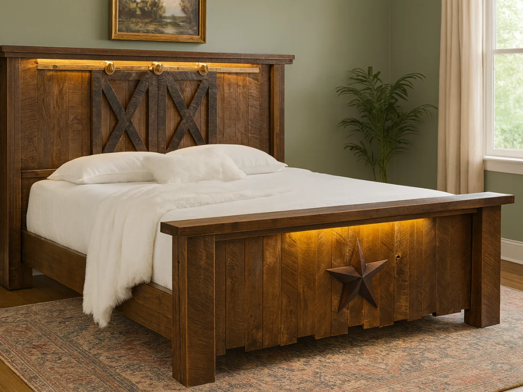 Rustic Bed with Headboard Storage