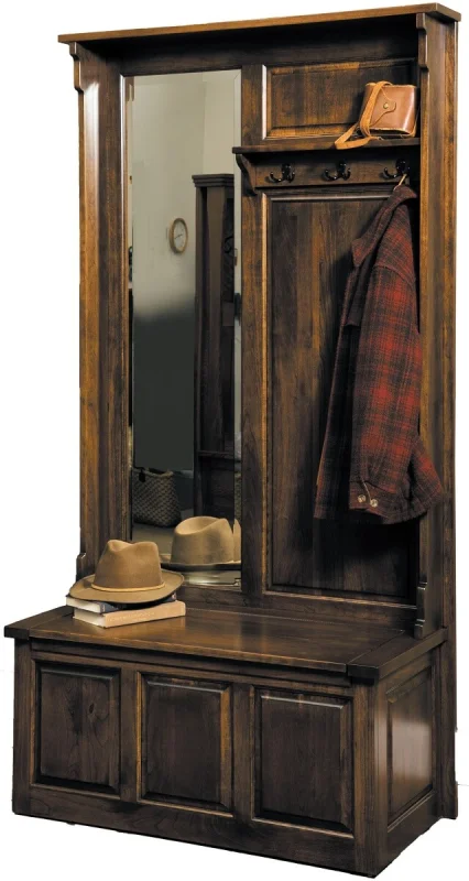 Rustic Fort Pierce Coat Rack Bench in Cherry