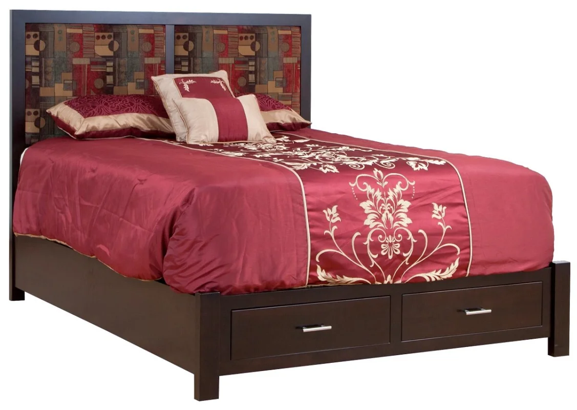 Kuna Upholstered Storage Bed Frame  with fabric and dark brown maple