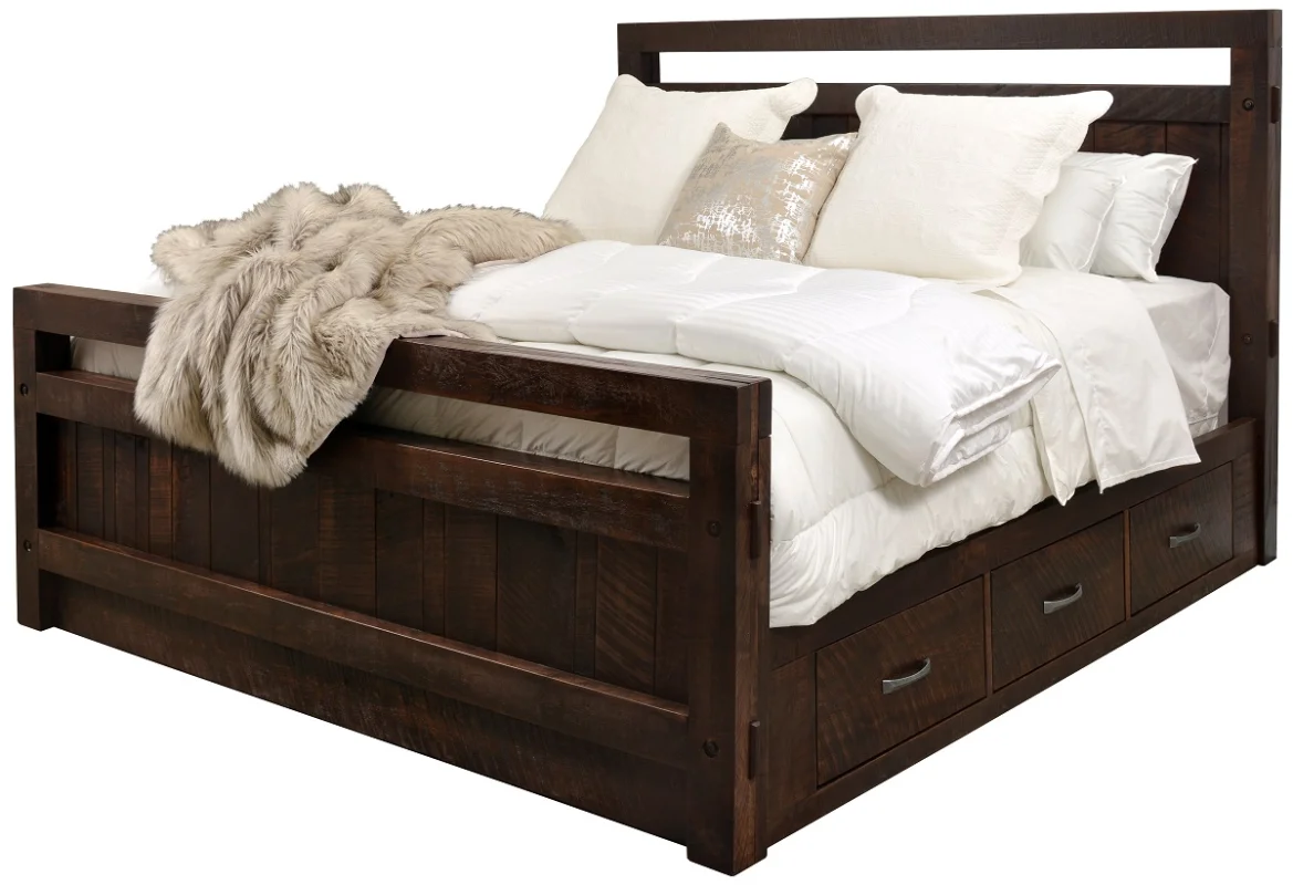 Lakemont Farmhouse Bed With Storage Drawers Made in rough sawn maple