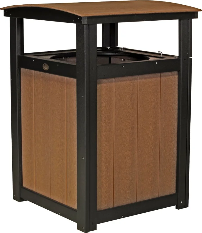 Antique Mahogany and Black Pigeon Point Commercial Outdoor Trashcan