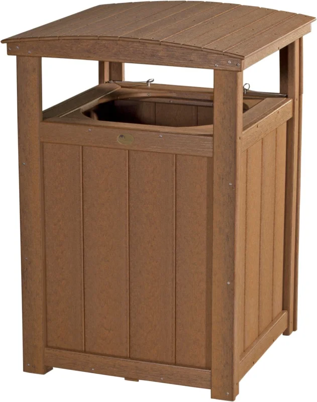 Antique Mahogany Pigeon Point Commercial Outdoor Trashcan