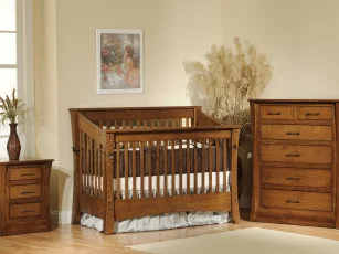 Rosewood Slat Nursery Set in Quartersawn White Oak with Burnished Honey finish