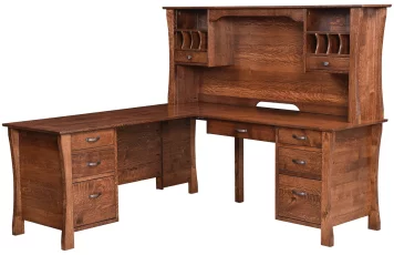 Conroe L-Desk With Small Hutch - Two-Tone Hardwood