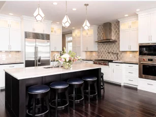 Modern Kitchen with Leather Stools