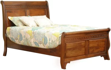 Norman French Country Sleigh Bed With Wood Carving