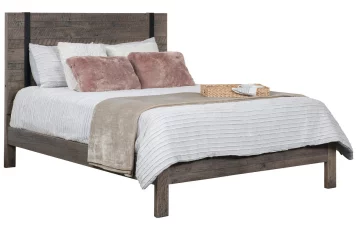 Parkin Reclaimed Barnwood Rustic Bed - black metal accents on headboard